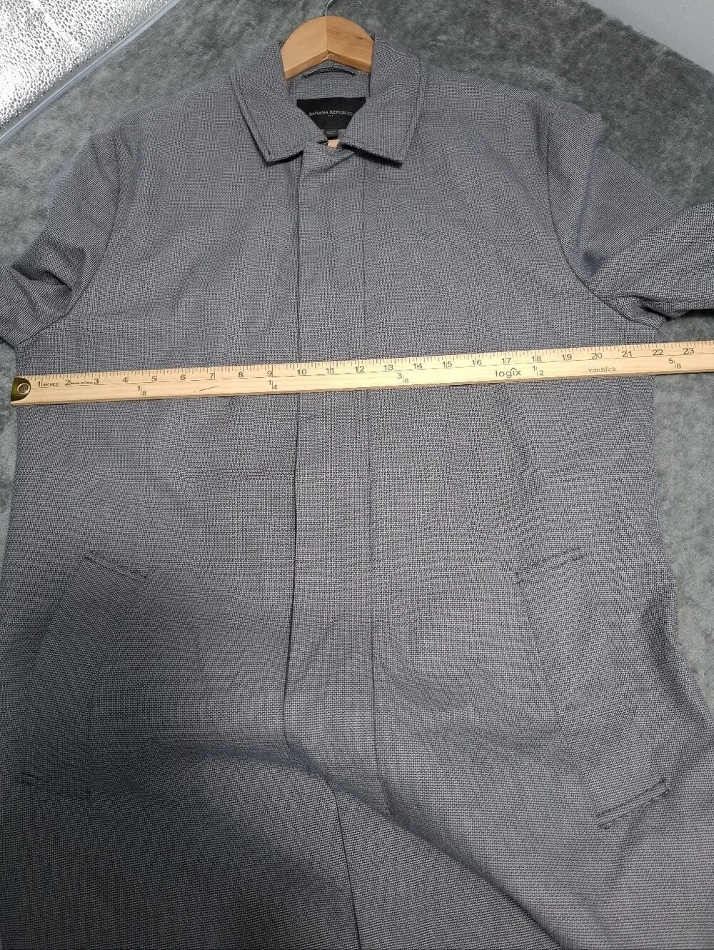 Banana Republic Men's Charcoal Gray Micro-Check Trench Coat Long Cotton Sz M